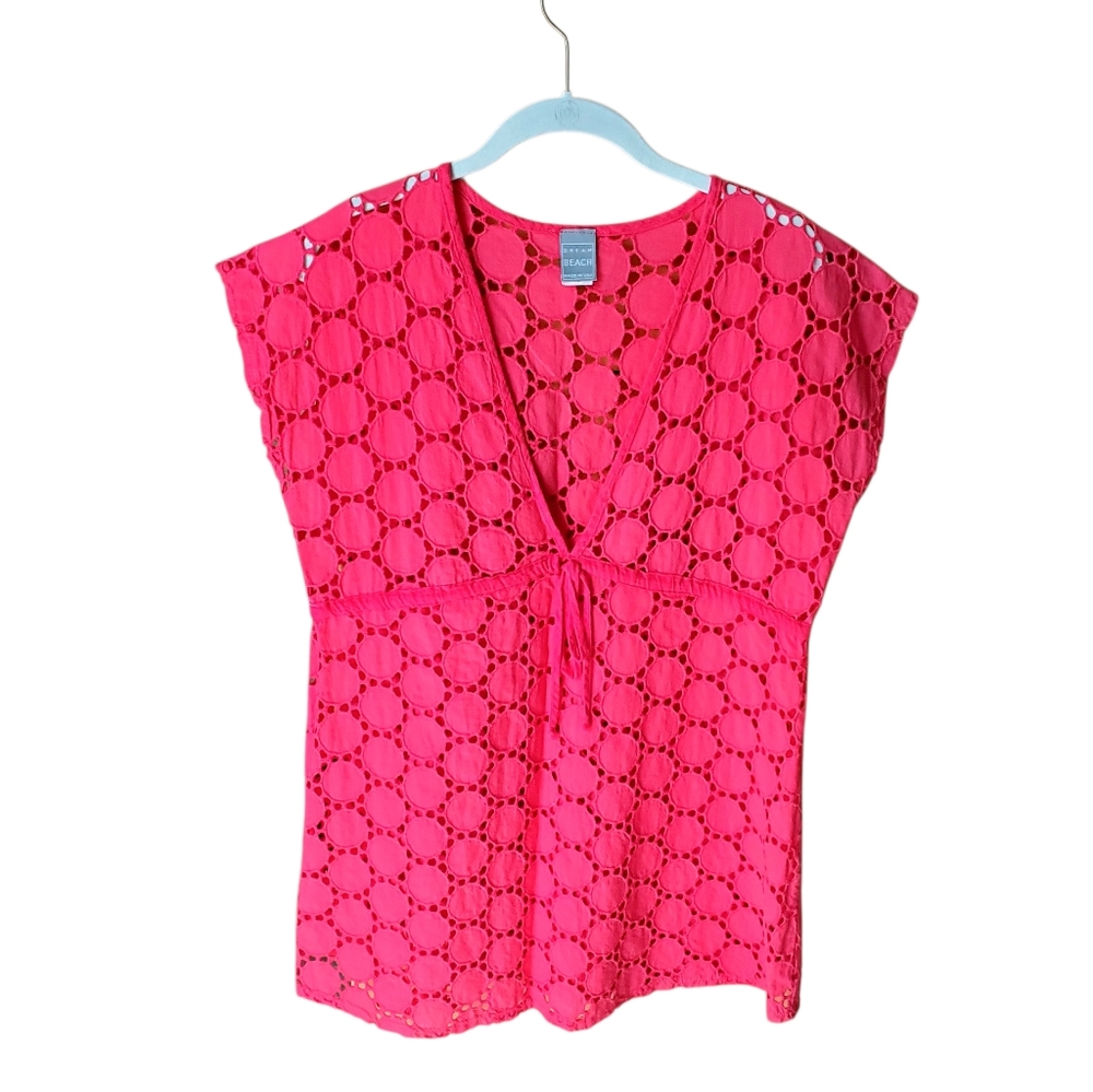 Swimsuit Beach Pink Cotton Eyelet Coverup L